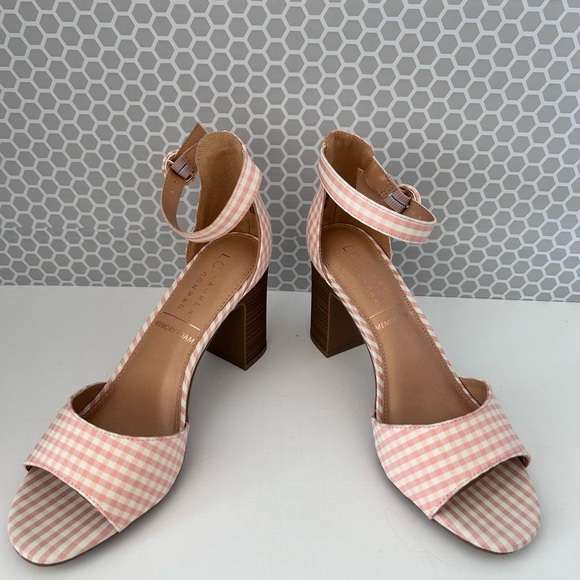 LC Lauren Conrad MemoryFoam Amberpink Gingham Ankle Strap Block Heel Size 8 - Picture 5 of 7